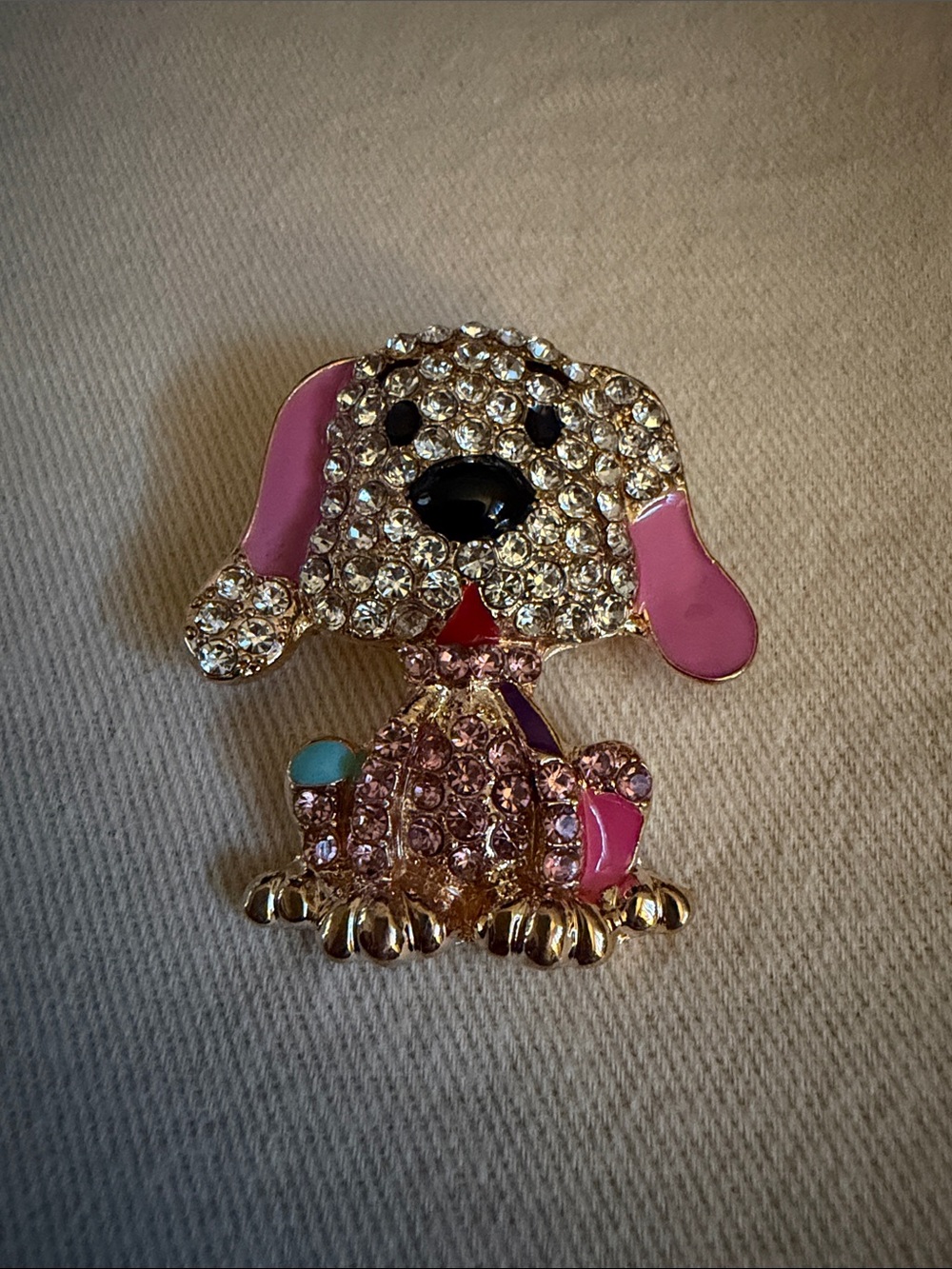 Pink Crystal Dog Brooch Pin - Sparkling Puppy Accessory